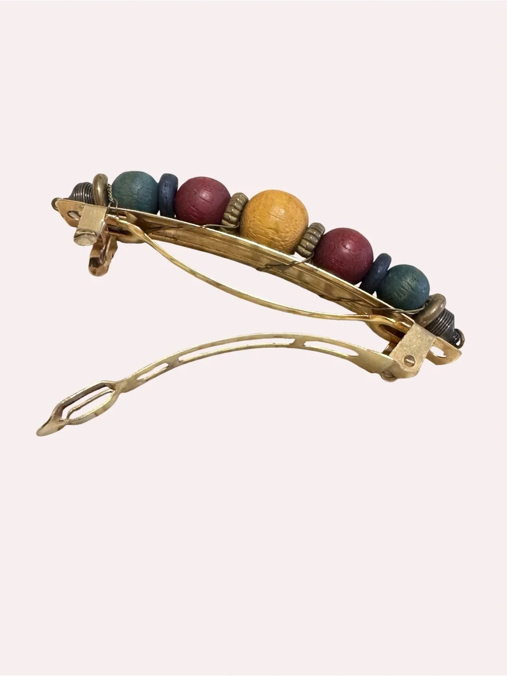 VTG Colorful Wooden Bead Hair Barrette French Hair Clip Retro Artisan boho